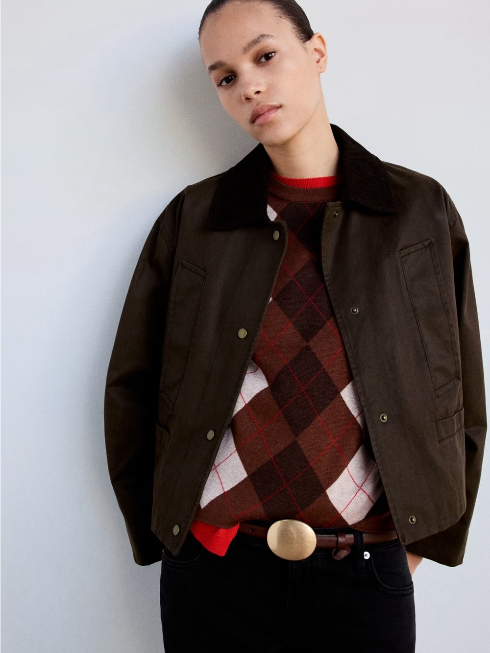 Mango Corduroy Collar Jacket with Pockets size Medium NWOT Barn Jacket - Picture 2 of 8